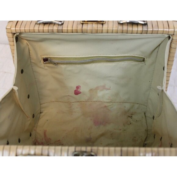 Vtg 1970s Straw Handbag Tote Purse Bag Boho Beach Vacation Cruise Embroidered - Picture 14 of 15